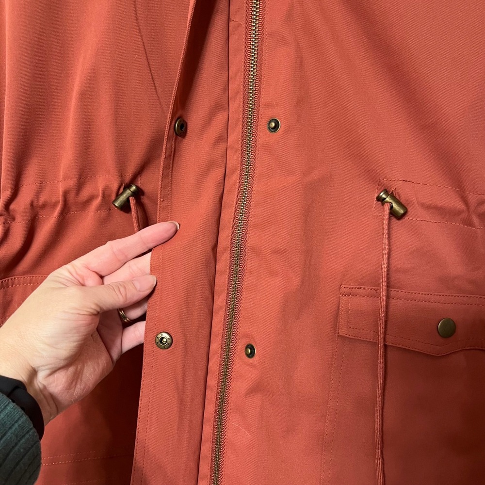 YOUNG USA Utility Vest Hooded Drawstring Pockets Zip Snap Rust XL Polyester - Picture 2 of 6